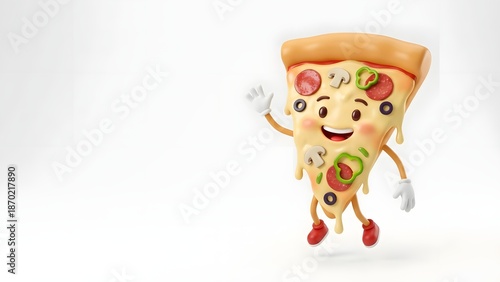Wallpaper Mural A cartoon pizza character with a friendly smile and toppings on its body is standing on a white background Torontodigital.ca