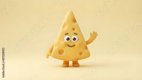 Wallpaper Mural A cheerful cartoon cheese character waving its hand in a friendly gesture against a soft yellow background Torontodigital.ca