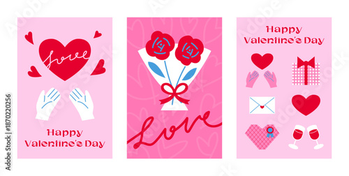 バレンタインのカードセット　ベクター・イラスト・背景