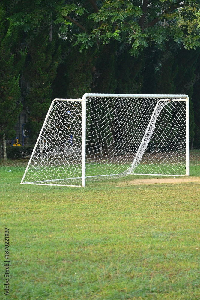 Naklejka premium goal of football on green grass background, object of sport