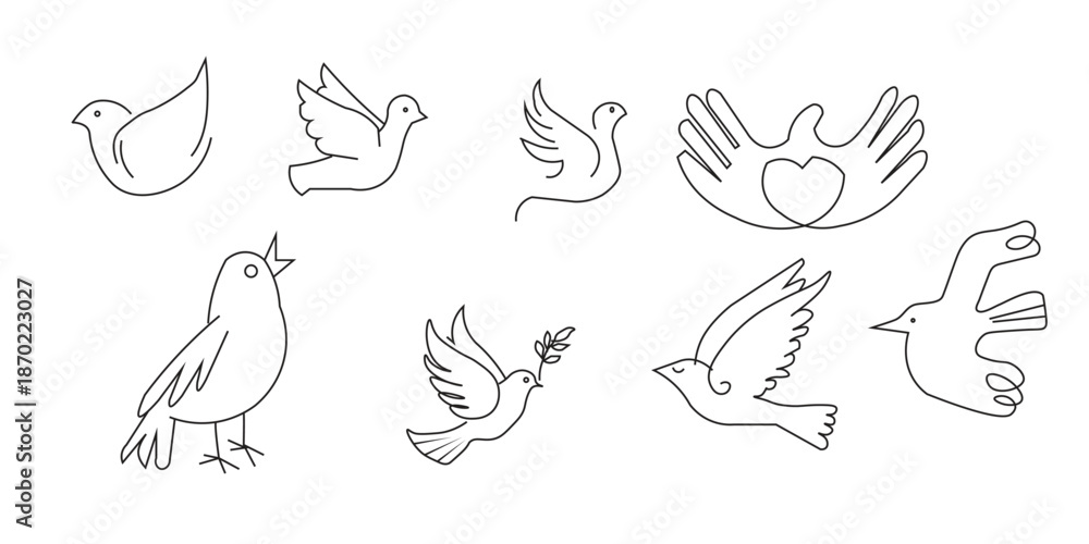 Obraz premium Collection of various bird illustrations in flight and perch