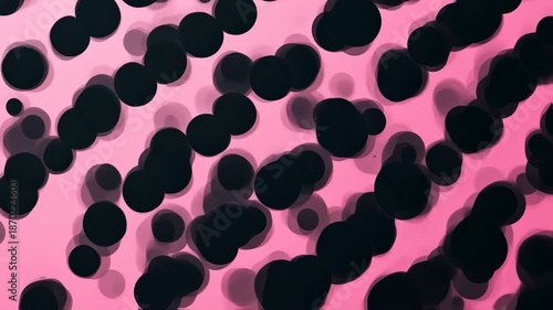 Animated Black Spheres Floating on a Pink Gradient Background, Seamless Movement