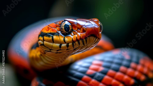 A Captivating Macro Shot of an Exotic Snake with Striking Coloration and Detail