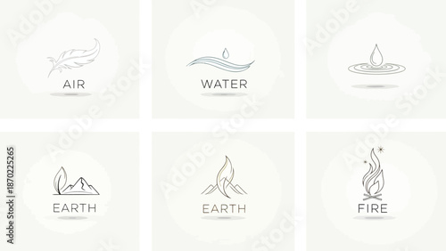 Vintage set of fire and food icons featuring vector illustrations and retro logo elements for restaurant menu design, including coffee, fish, and wine symbols on a business banner tag