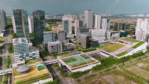 Aerial shot of downtown Songdo, Incheon, South Korea