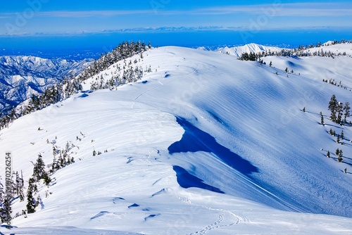 冠雪の会津駒ヶ岳の稜線