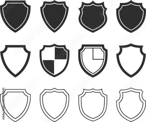Collection of diverse shield icons emblem badges security protection heraldry symbols vector art vector