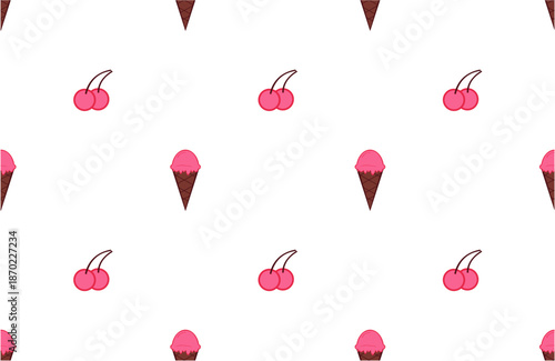 seamless pattern with ice cream cone and cherry