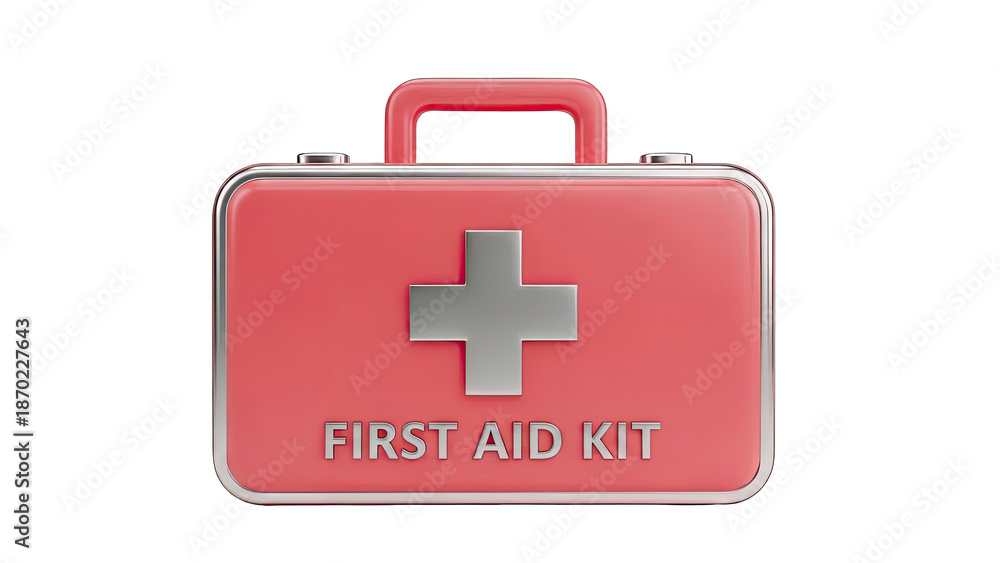 Obraz premium Red First Aid Kit with Silver Cross Emblem