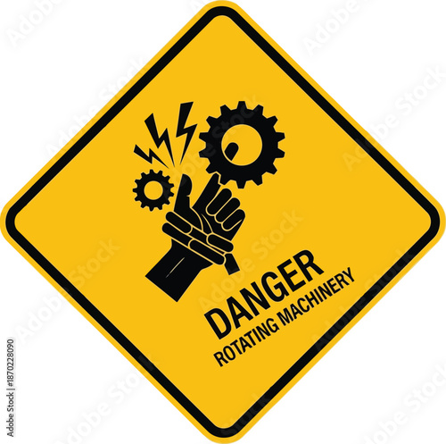 Hazard warning sign rotating machinery danger hand injury prevention safety symbol industrial caution graphic vector