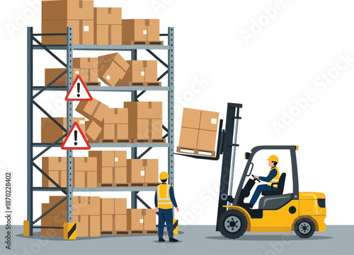 Forklift loading boxes in warehouse logistics and supply chain operations vector