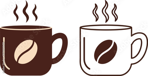 Two hot coffee cups steaming fragrant beverage morning energy drink breakfast beverage caffeine refreshment vector