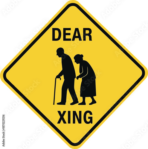 Elderly couple crossing sign caution symbol for seniors traffic warning yellow diamond shape vector