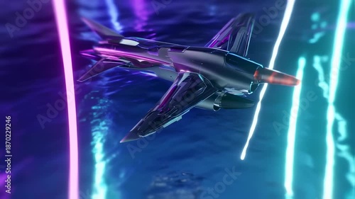 Wallpaper Mural Futuristic jet aircraft in vibrant neon light Torontodigital.ca