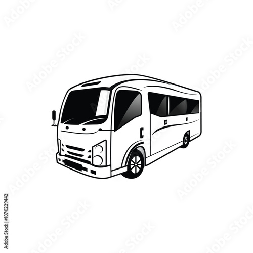 bus line art illustration isolated on white background, representing public transportation, travel, tourism, and passenger mobility. Suitable for website, presentation, infographic, transportation 