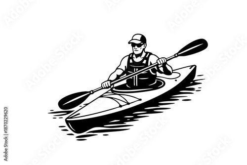 Recreational kayaking scene with calm paddling posture
