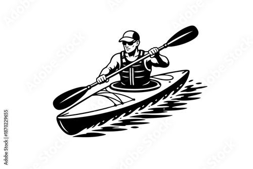 Kayaking sport icon-style illustration, compact scalable design