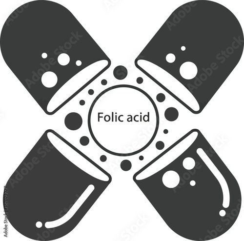Folic acid capsule design vitamin supplement health care medical drug pharmaceutical science abstract icon vector