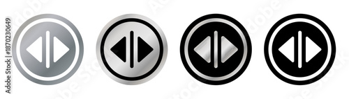 Round elevator button icon in outline line style. Circular lift button symbol shown in different visual variations. 