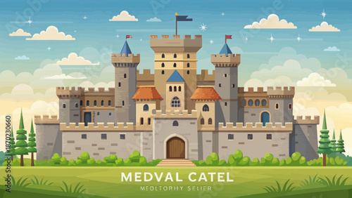 A Majestic Medieval Castle Fortress in a Green Landscape