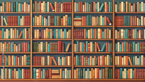 Books on Library Shelves Illustration