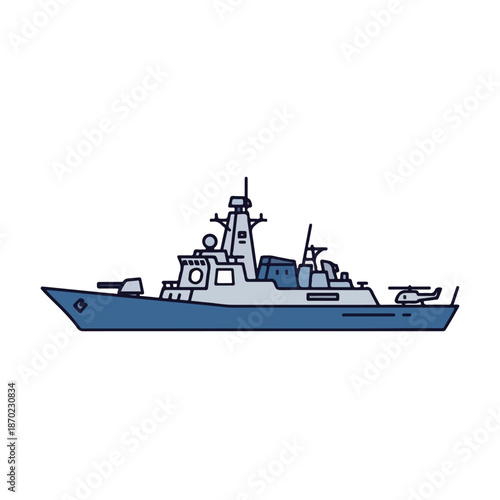 Vector illustration of a commercial cargo ship and nautical vessel transporting industrial goods across the blue ocean water