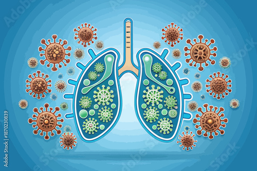 Cartoon Lungs Under Attack by Viruses
