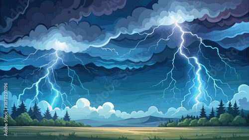 Dramatic Lightning Storm Over Rolling Hills