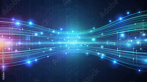 Futuristic Blue Data Stream Background with Glowing Lights
