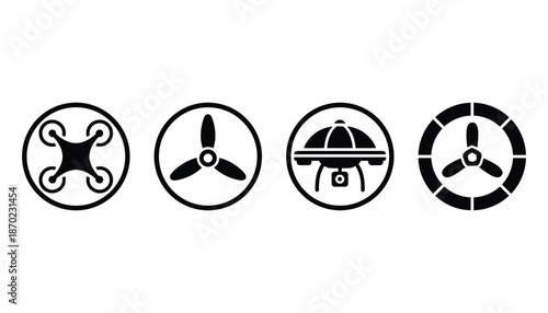 Set of drone icons representing modern unmanned aerial vehicle technology and innovation one hundred chars