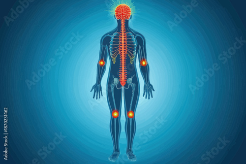 Human Anatomy Illustration of Painful Joints and Spine