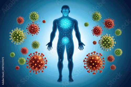Human Body Fighting Viruses Medical Illustration