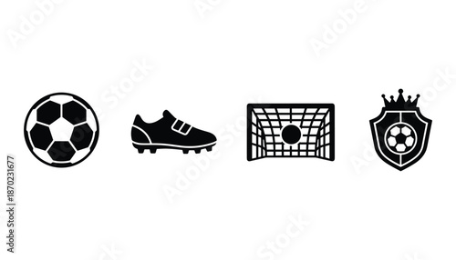 Soccer ball or football equipment and soccer shoe isolated vector simple illustration