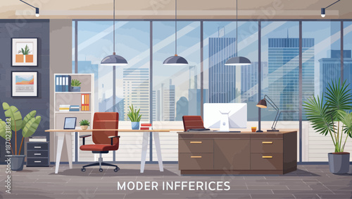 Modern Office Workspace with City View