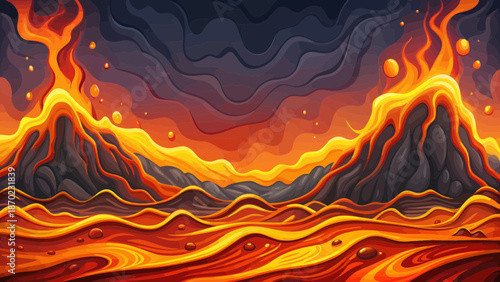 Molten Lava Flowing Landscape Illustration