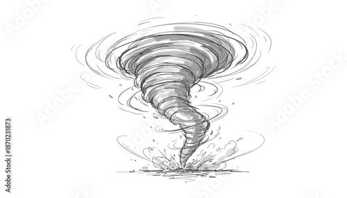 Tornado drawing hand drawn sketch vector illustration of rotating deadly wind disaster isolated