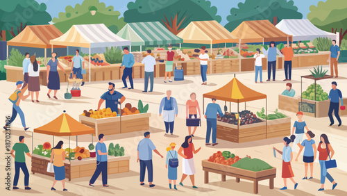 People at an Outdoor Market Buying Fresh Produce