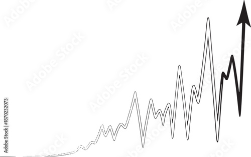 Upward financial growth graph with arrow, minimalist line art vector.