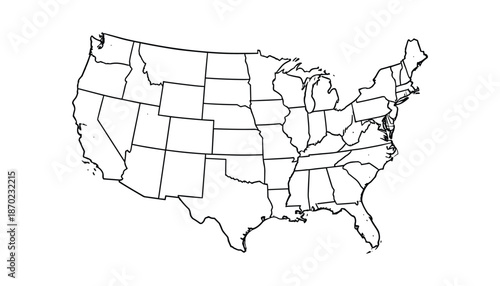 United states of america hand drawn map vector illustration country borders and states