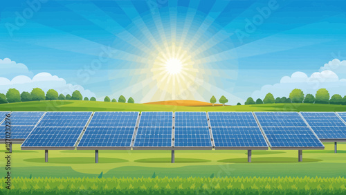 Solar Panels in a Sunny Green Field