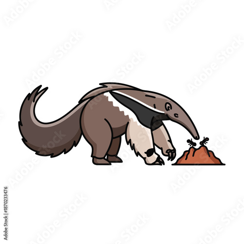 A cute cartoon baby elephant stands isolated on a white background in this fun vector illustration of a large gray wild animal from the safari