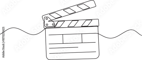 Cinema clapperboard minimalist continuous line art vector.