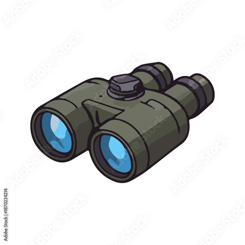 Black binoculars isolated on a white background for viewing and magnifying distant objects