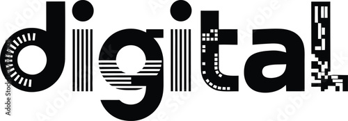 Bold Black and White "Digital" Word with Unique Letter