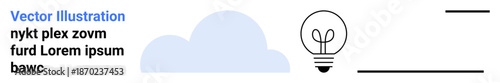 Innovation, creativity, energy solutions, sustainability, technology, modern concepts. A light bulb symbol beside a cloud and text lines. Innovation and creativity concept