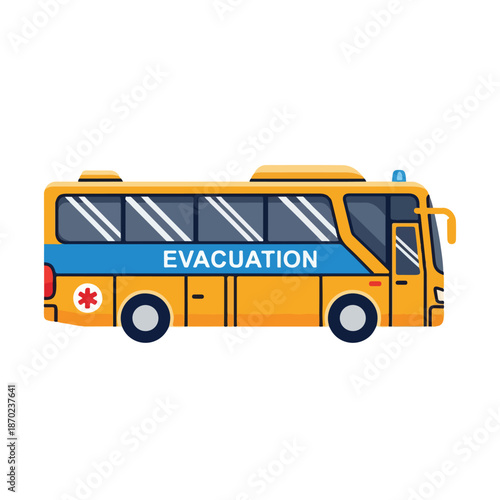 Yellow school bus public transport vehicle isolated on white road illustration