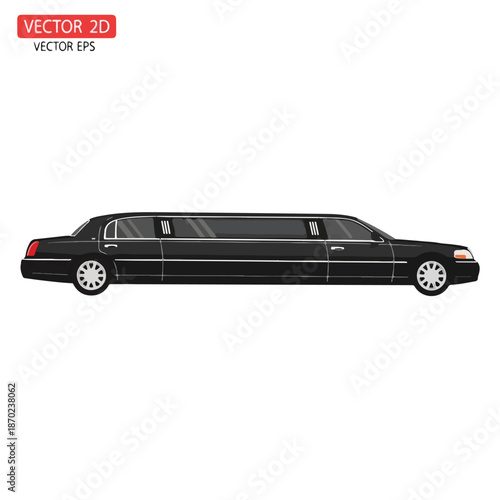 Black luxury stretch limousine automobile isolated on white background vector illustration