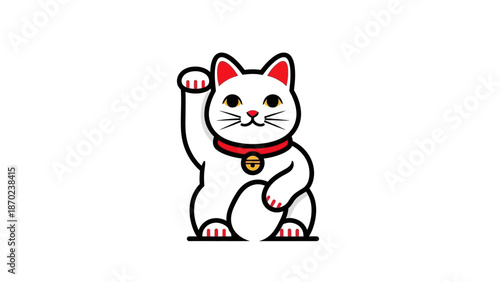 Lucky White Cat Mascot with Raised Paw - Symbol of Good Fortune and Prosperity