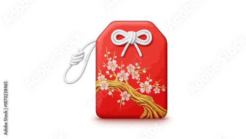 Japanese good luck charm with cherry blossom branch