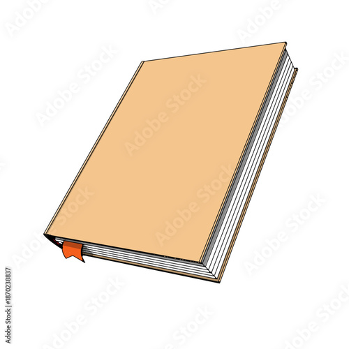 Hardcover Book with Bookmark on White Background. Vector Illustration.